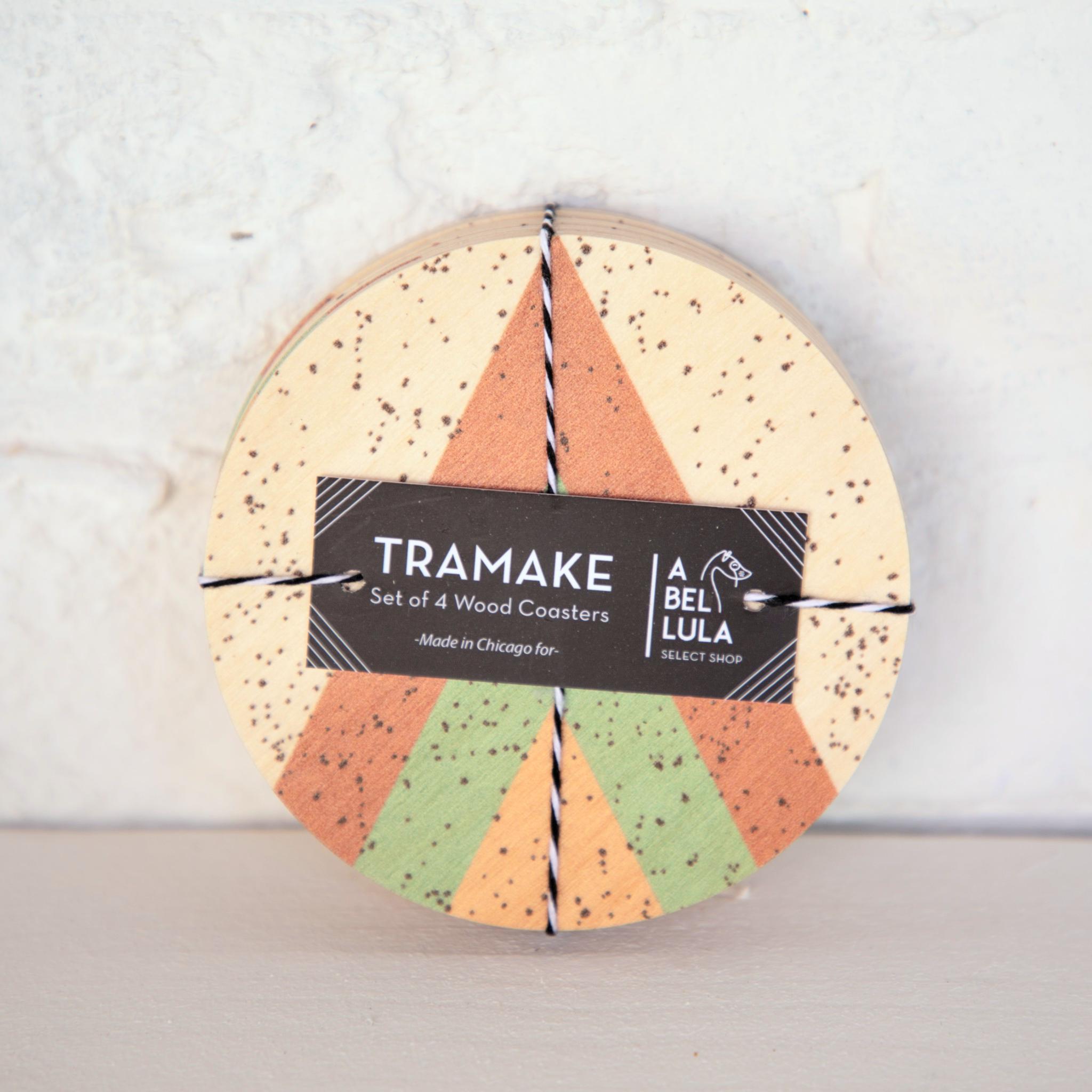 TRAMAKE x A BELLULA - SET 4 DESSOUS DE VERRE BOIS EDITION LIMITEE / LTD EDITION 4 WOODEN COASTERS