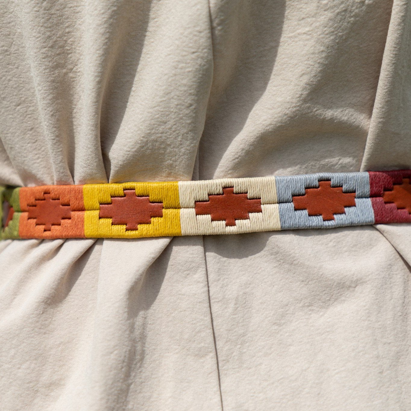 Ceinture argentine / polo femme multicolore et cuir camel - Women's multicolor and camel leather polo / argentinian belt