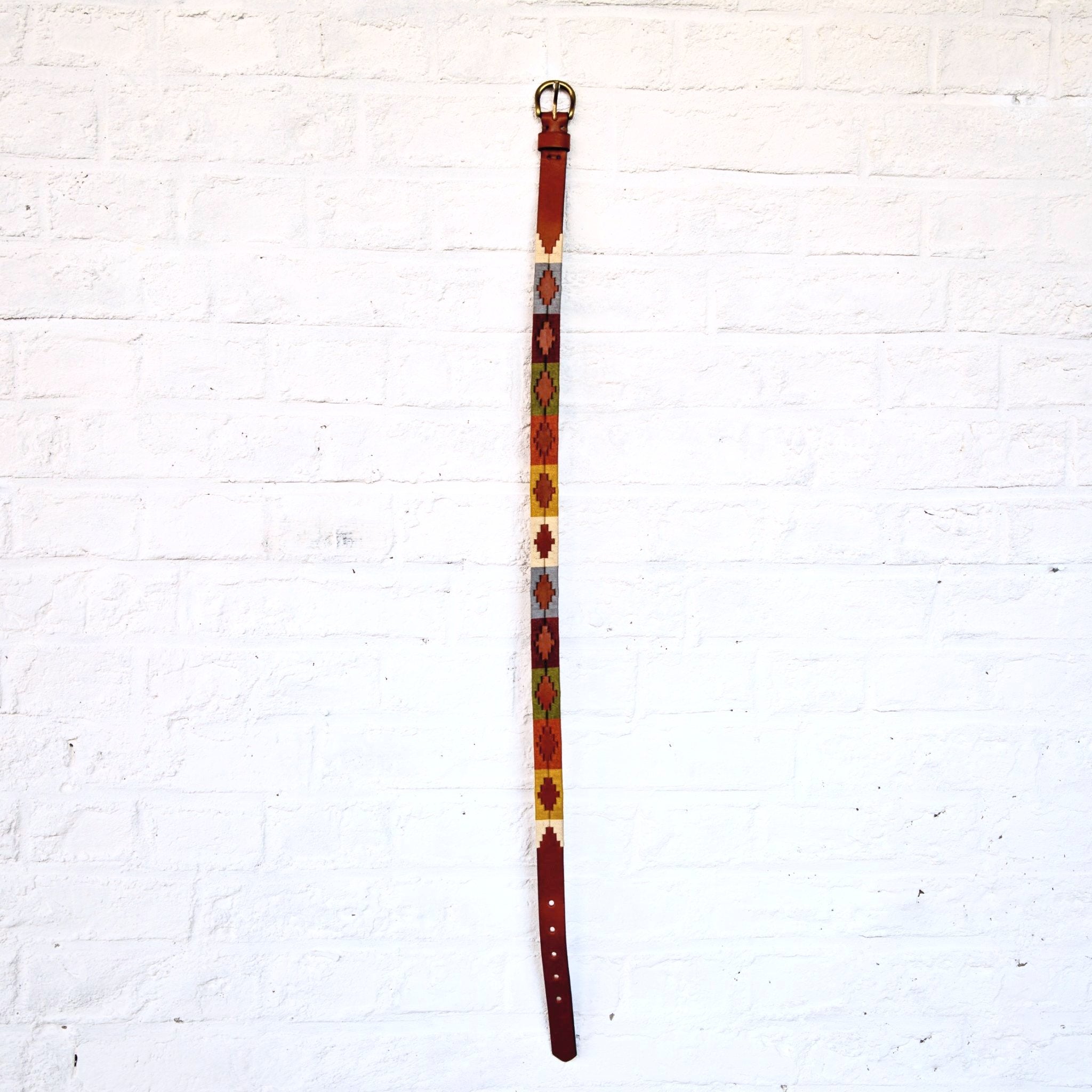 Ceinture argentine / polo femme multicolore et cuir camel - Women's multicolor and camel leather polo / argentinian belt