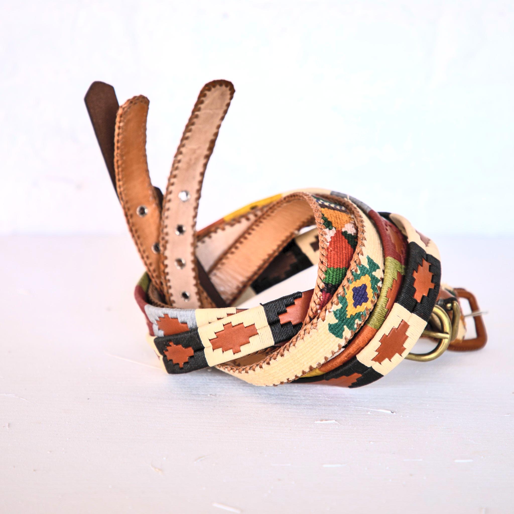 Ceinture argentine / polo femme multicolore et cuir camel - Women's multicolor and camel leather polo / argentinian belt