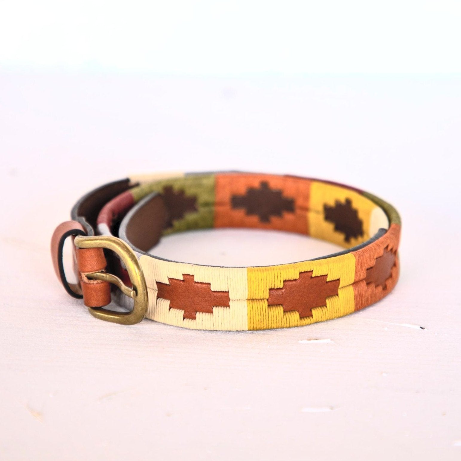 Ceinture argentine / polo femme multicolore et cuir camel - Women's multicolor and camel leather polo / argentinian belt