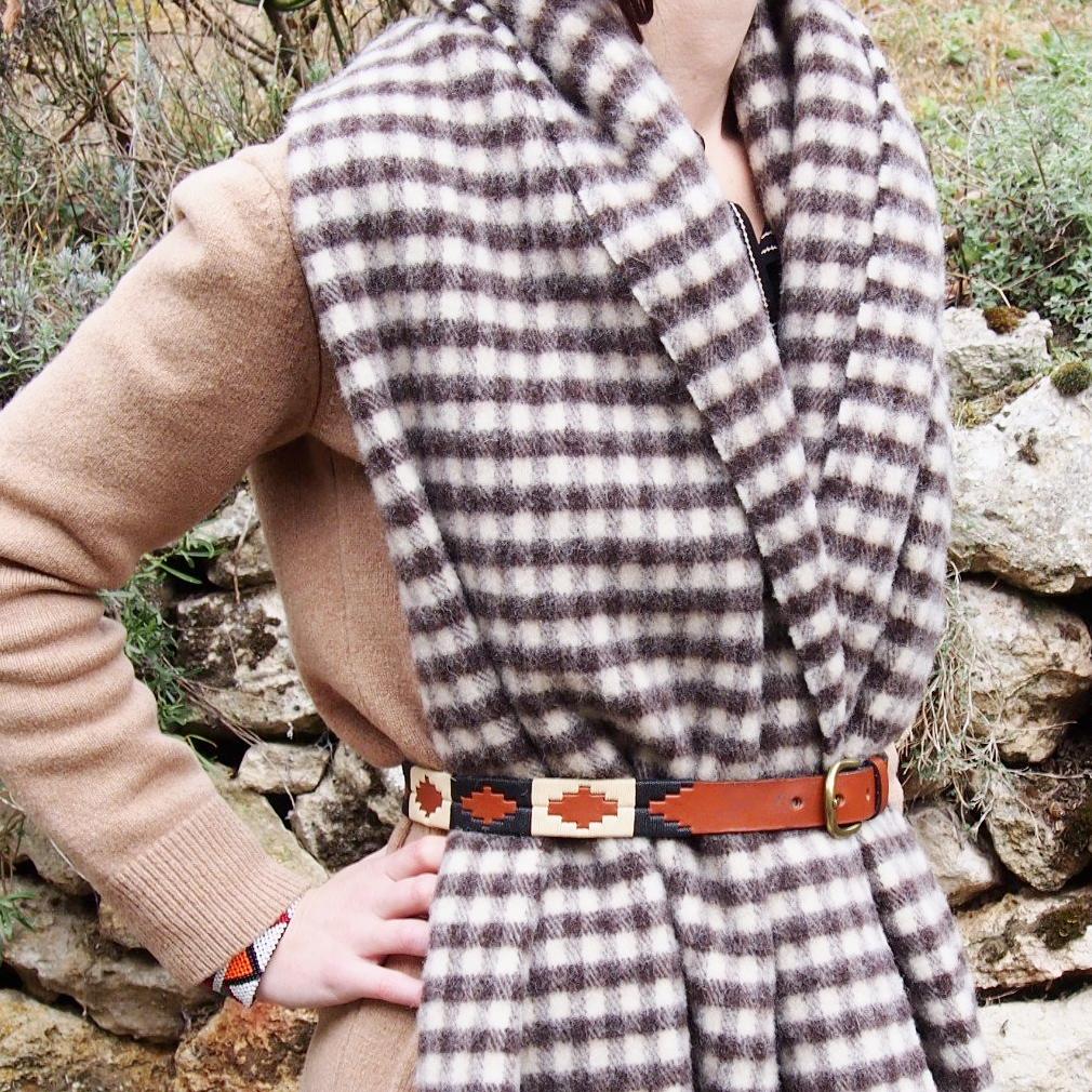 Ceinture argentine / polo femme multicolore et cuir camel - Women's multicolor and camel leather polo / argentinian belt